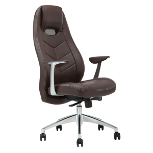 Кресло руководителя Helmi HL-E34 "Synchro Business", экокожа коричневая, синхромеханизм, алюминий, до 150кг. 323015 ― Кнопкару. Саранск