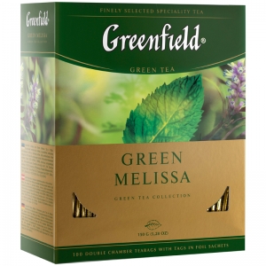 Чай Greenfield "Green Melissa", зеленый, 100 фольг. пакетиков по 1,5г. 0879-09, 195455, 620220 ― Кнопкару. Саранск