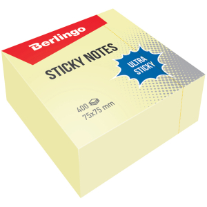 Самоклеящийся блок Berlingo "Ultra Sticky", 75*75мм, 400л., пастель, желтый. LSn_40000,270287 ― Кнопкару. Саранск