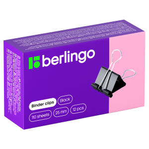 Зажимы для бумаг 25мм, Berlingo, 12шт., черные, картонная коробка. BC1225, 110960 ― Кнопкару. Саранск
