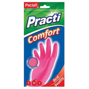 Перчатки хозяйственные латексные, хлопчатобумажное напыление, размер M (средний), розовые, PACLAN "Practi Comfort", 407271. 606354 ― Кнопкару. Саранск
