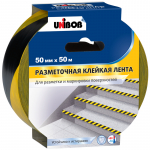 Клейкая лента разметочная Unibob, 50мм*50м, желто-черная, инд. упаковка. 48905,271461