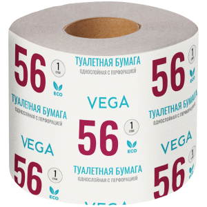 Бумага туалетная Vega, 1-слойная, 56м/рул., на втулке, с перф., серая. 339240 ― Кнопкару. Саранск