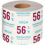 Бумага туалетная Vega, 1-слойная, 56м/рул., на втулке, с перф., серая. 339240