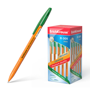 Ручка шариковая ErichKrause R-301 Orange Stick 0.7, цвет чернил зеленый. 43197 ― Кнопкару. Саранск