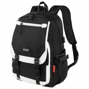 Рюкзак BRAUBERG FUSION универсальный, USB-порт, черный с белыми вставками, 45х31х15 см. 271657 ― Кнопкару. Саранск