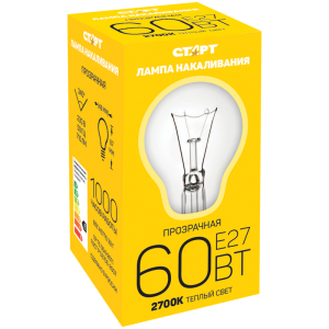 Лампа накаливания Старт Б 60W, E27, прозрачная. 6276/11960, 178607 ― Кнопкару. Саранск