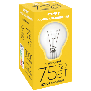 Лампа накаливания Старт Б 75W, E27, прозрачная. 10476/11961/10471, 178606 ― Кнопкару. Саранск