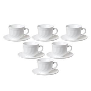 Набор чайный на 6 персон, 6 чашек объемом 220 мл и 6 блюдец, белое стекло, "Trianon", LUMINARC, E8845. 605678 ― Кнопкару. Саранск