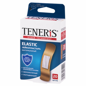 Набор пластырей 20 шт. TENERIS ELASTIC, эластичный, на тканевой основе, бактерицидный с ионами серебра, коробка с европодвесом, 0208-005. 630288 ― Кнопкару. Саранск