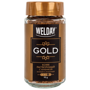 Кофе растворимый WELDAY (ВЭЛДЭЙ) "GOLD" 95 г, стеклянная банка, сублимированный. 622675 ― Кнопкару. Саранск