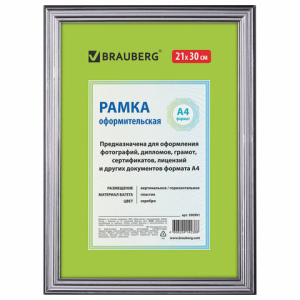 Рамка 21х30 см, пластик, багет 20 мм, BRAUBERG "HIT3", серебро, стекло. 390991 ― Кнопкару. Саранск