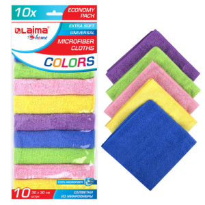 Салфетки из МИКРОФИБРЫ 30х30 см MULTI COLOUR, big pack, КОМПЛЕКТ 10 шт., 180 г/м2, LAIMA HOME. 607794 ― Кнопкару. Саранск