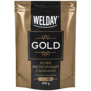 Кофе растворимый WELDAY «GOLD» 500 г, БРАЗИЛИЯ, арабика, сублимированный, в упаковке Zip-Lock. 622673 ― Кнопкару. Саранск