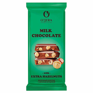 Шоколад O'ZERA "Milk & Extra Hazelnut" молочный, с цельным фундуком, 90 г, ПШ526. 622640 ― Кнопкару. Саранск