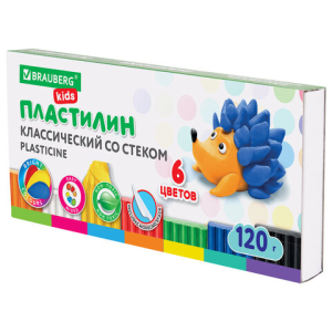 Пластилин классический BRAUBERG KIDS, 6 цветов, 120 г, стек, ВЫСШЕЕ КАЧЕСТВО. 106435 ― Кнопкару. Саранск