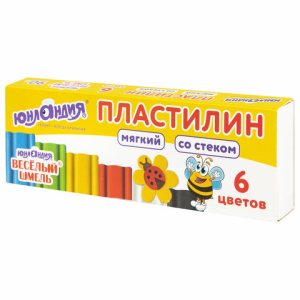 Пластилин мягкий ЮНЛАНДИЯ "ВЕСЕЛЫЙ ШМЕЛЬ", 6 цветов, 90 г, СО СТЕКОМ. 106671 ― Кнопкару. Саранск