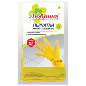 Перчатки МНОГОРАЗОВЫЕ латексные ЛЮБАША "ЭКОНОМ", хлопчатобумажное напыление, размер XL (очень большой), желтые, вес 34 г. 603786 ― Кнопкару. Саранск