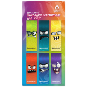 Закладки для книг МАГНИТНЫЕ, BRAUBERG "CUTE MONSTERS", набор 6 штук, 60x20 мм. 116995 ― Кнопкару. Саранск