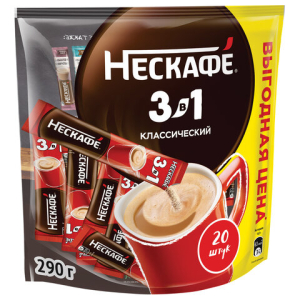 Кофе растворимый порционный NESCAFE "3 в 1 Классик", КОМПЛЕКТ 20 пакетиков по 14,5 г, 12460849. 620015 ― Кнопкару. Саранск
