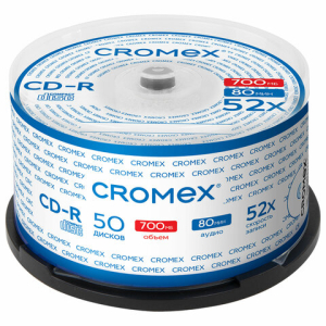 Диск CD-R CROMEX (КРОМЕКС), 700 Mb, 52x, Cake Box (упаковка на шпиле), КОМПЛЕКТ 50 шт. 513772 ― Кнопкару. Саранск