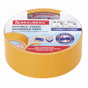 Клейкая двухсторонняя лента 38 мм х 10 м, ТКАНЕВАЯ ОСНОВА, BRAUBERG. 606428 ― Кнопкару. Саранск