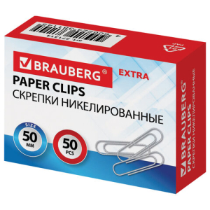 Скрепки большие EXTRA BRAUBERG 50 мм никелированные 50 штук. 271314 ― Кнопкару. Саранск