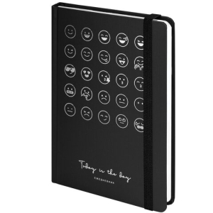 Ежедневник недатированный с резинкой А5 (145х203 мм), BRAUBERG, твердый, фольга, 128 л., "Emoji". 114567 ― Кнопкару. Саранск