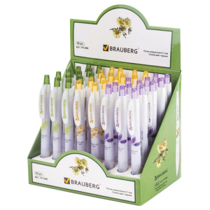 Ручка шариковая автоматическая с грипом BRAUBERG "Herb Time", СИНЯЯ, корпус ассорти, узел 0,7 мм, линия письма 0,35 мм. 141286 ― Кнопкару. Саранск