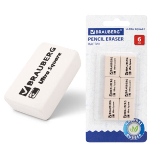 Ластики BRAUBERG "Ultra Square" 6 шт., размер ластика 29х18х8 мм, белые, натуральный каучук. 229603 ― Кнопкару. Саранск