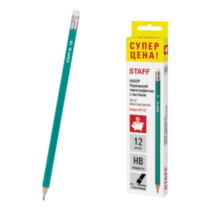 Карандаши чернографитные HB, НАБОР 12 штук STAFF "Budget BLP-02", с ластиком. 181923 ― Кнопкару. Саранск