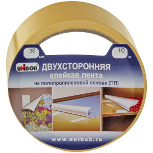 Клейкая двухсторонняя лента 38 мм х 10 м, ПОЛИПРОПИЛЕНОВАЯ ОСНОВА, UNIBOB, 38566. 600017 ― Кнопкару. Саранск