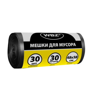 Мешки для мусора 30 л, черные, в рулоне 30 штук, ПНД 10 мкм, 48x58 см, WBZ (ВБЗ). 702651 ― Кнопкару. Саранск