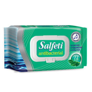 Салфетки влажные 72 шт., SALFETI Antibacterial, антибактериальные, крышка клапан, 48397. 128653 ― Кнопкару. Саранск