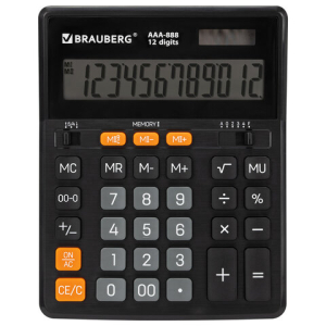 Калькулятор настольный BRAUBERG AAA-888 (202x159 мм), 12 разрядов, ЧЕРНЫЙ, двойное питание. 273981 ― Кнопкару. Саранск