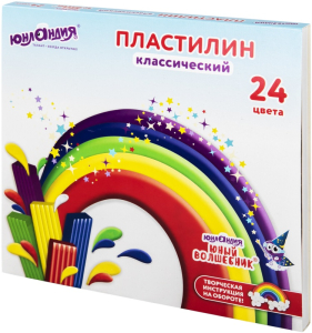 Пластилин классический ЮНЛАНДИЯ "ЮНЫЙ ВОЛШЕБНИК", 24 цвета, 480 г, со стеком, ВЫСШЕЕ КАЧЕСТВО. 105902 ― Кнопкару. Саранск