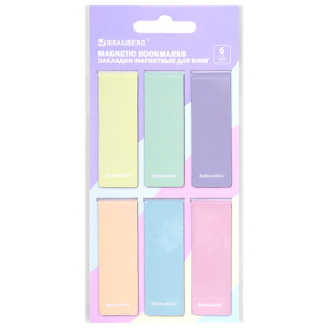 Закладки для книг МАГНИТНЫЕ, "PASTEL", набор 6 штук, 60x20 мм, BRAUBERG. 117013 ― Кнопкару. Саранск