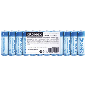 Батарейки алкалиновые "пальчиковые" КОМПЛЕКТ 12 шт., CROMEX (КРОМЕКС) Alkaline, AA (LR6,15A), спайка, 456258 ― Кнопкару. Саранск
