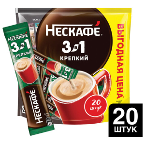 Кофе растворимый порционный NESCAFE "3 в 1 Крепкий", КОМПЛЕКТ 20 пакетиков по 14,5 г, 12460873. 621751 ― Кнопкару. Саранск