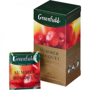 Чай Greenfield "Summer Bouquet", травяной аром. малина,шиповн., 25 фольг. пакетиков по 1,5г. 0433-10 ― Кнопкару. Саранск