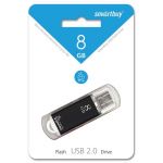 Память Smart Buy "V-Cut"  8GB, USB 2.0 Flash Drive, черный (металл. корпус ). SB8GBVC-K, 193341