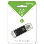 Память Smart Buy "V-Cut"  32GB, USB 2.0 Flash Drive, черный (металл. корпус ). SB32GBVC-K, 222374