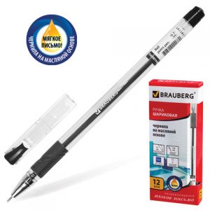 Ручка шариковая масляная с грипом BRAUBERG "Max-Oil", ЧЕРНАЯ, игольчатый узел 0,7 мм, линия письма 0,35 мм. 142142 ― Кнопкару. Саранск