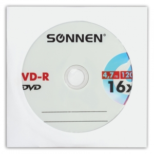 Диск DVD-R SONNEN, 4,7 Gb, 16x, бумажный конверт (1 штука). 512576  ― Кнопкару. Саранск