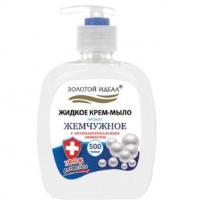 Мыло-крем жидкое 500 г ЗОЛОТОЙ ИДЕАЛ "Жемчужное", с антибактериальным эффектом, дозатор, 606414 ― Кнопкару. Саранск