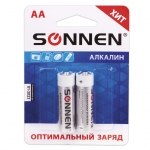 Батарейки комплект 2шт., пальчиковые, алкалиновые SONNEN Alkaline, АА (LR6, 15А). Арт.451084