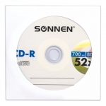 Диск CD-R SONNEN, 700 Mb, 52x, бумажный конверт (1 штука). 512573