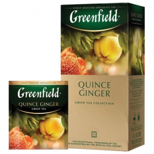 Чай GREENFIELD "Quince Ginger" зеленый с японской айвой и имбирем, 25 пакетиков в конвертах по 2 г, 1388-10. 621971 ― Кнопкару. Саранск