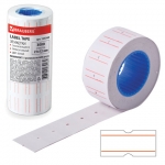 Этикет-лента 21х12 мм, прямоугольная, белая с красной полосой, комплект 5 рулонов по 600 шт., BRAUBERG. 123568