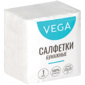 Салфетки бумажные Vega 1 слойн., 23*23см, белые, 80шт. 315615 ― Кнопкару. Саранск